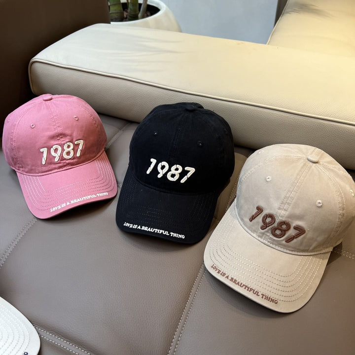 Gorra de Béisbol Retro Americana 1987 Unisex Lavada con Visera Suave y Ancha para Mujer, Acentúa el Rostro Casual