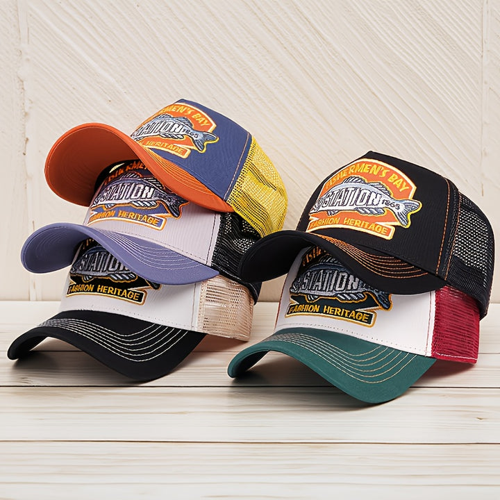 Gorra de Béisbol Ajustable Estilo Trucker para Hombres y Mujeres con Adorno de Pez, Parte Trasera de Malla Transpirable - Ideal para Pesca, Exteriores, Uso Casual - Unisex para Todas las Estaciones (Lavable a Mano)
