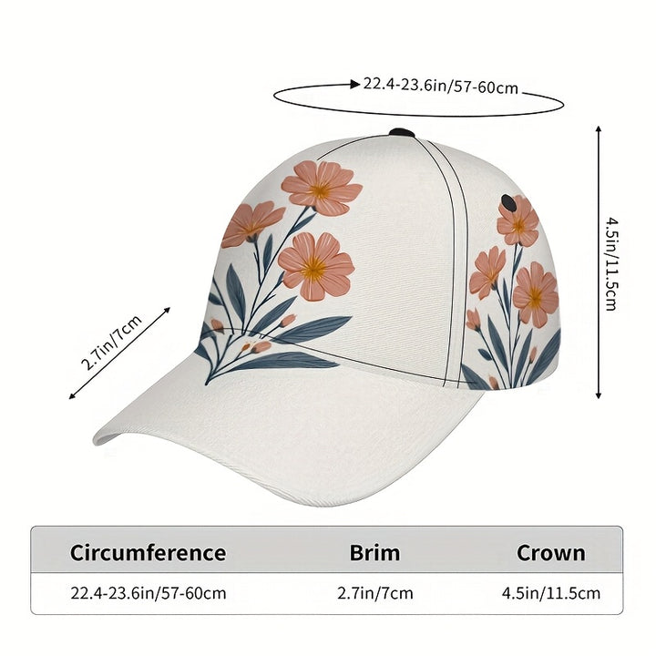 1 Gorra de Béisbol para Hombre con Estampado Floral - Ligera, Ajustable en Poliéster, Diseño Rosa/Verde Azulado, Ideal para Running, Deportes, Streetwear, Halloween, Navidad y Eventos Especiales, 2D Plana
