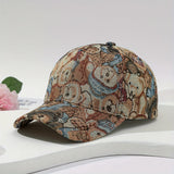 Gorra de béisbol con estampado de oso lindo inspirado en la cultura coreana para mujeres - Diseño de seis paneles transpirable, ajustable con cierre de clic, lavable a mano, accesorio de vacaciones, diseño juguetón, ajuste cómodo, moda, moda para amant...