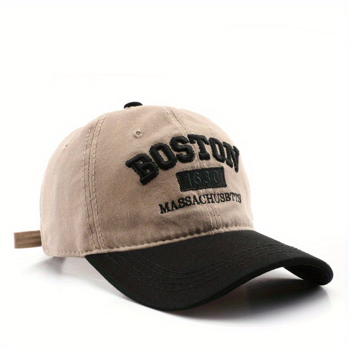 [Gorra de Béisbol Ligera Unisex] Gorra de Béisbol Bordada Unisex de Poliéster Boston 1630 - Visera Ajustable Ligera para Viajes al Aire Libre - Lavable a Mano, Artesanía de Rayas, Tema de Ocasión Retro