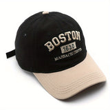[Gorra de Béisbol Ligera Unisex] Gorra de Béisbol Bordada Unisex de Poliéster Boston 1630 - Visera Ajustable Ligera para Viajes al Aire Libre - Lavable a Mano, Artesanía de Rayas, Tema de Ocasión Retro