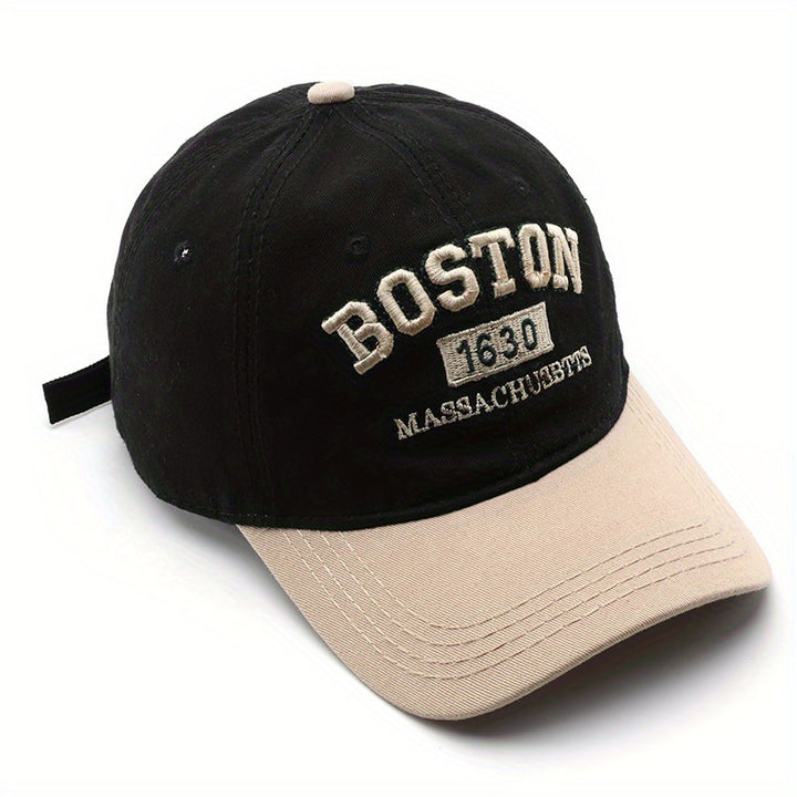 [Gorra de Béisbol Ligera Unisex] Gorra de Béisbol Bordada Unisex de Poliéster Boston 1630 - Visera Ajustable Ligera para Viajes al Aire Libre - Lavable a Mano, Artesanía de Rayas, Tema de Ocasión Retro