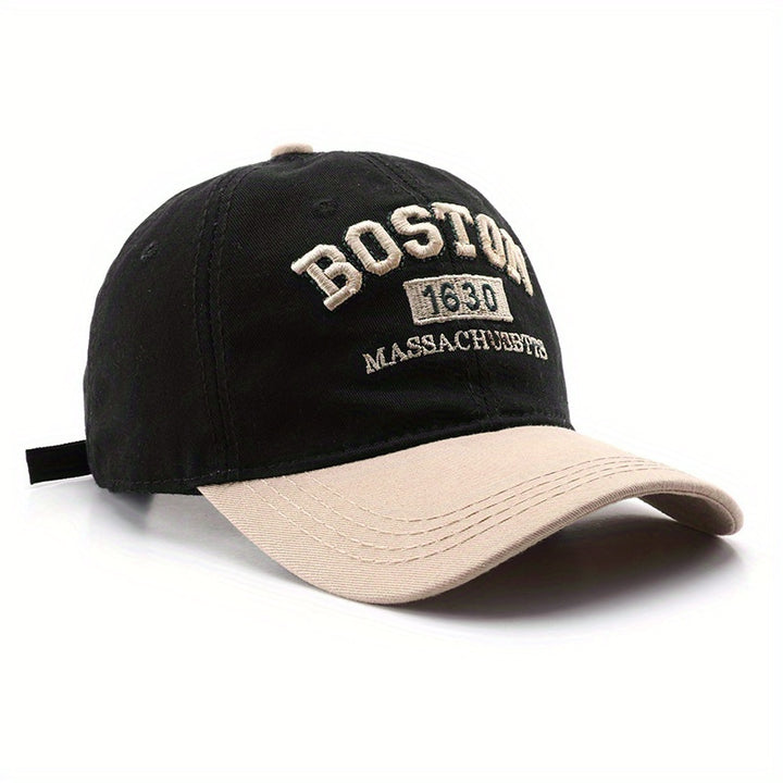 [Gorra de Béisbol Ligera Unisex] Gorra de Béisbol Bordada Unisex de Poliéster Boston 1630 - Visera Ajustable Ligera para Viajes al Aire Libre - Lavable a Mano, Artesanía de Rayas, Tema de Ocasión Retro