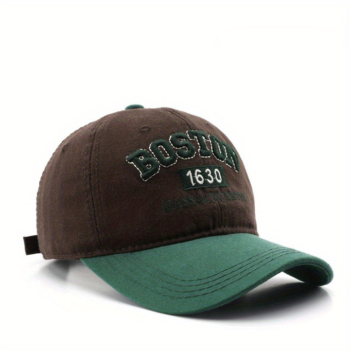 [Gorra de Béisbol Ligera Unisex] Gorra de Béisbol Bordada Unisex de Poliéster Boston 1630 - Visera Ajustable Ligera para Viajes al Aire Libre - Lavable a Mano, Artesanía de Rayas, Tema de Ocasión Retro