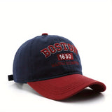 [Gorra de Béisbol Ligera Unisex] Gorra de Béisbol Bordada Unisex de Poliéster Boston 1630 - Visera Ajustable Ligera para Viajes al Aire Libre - Lavable a Mano, Artesanía de Rayas, Tema de Ocasión Retro