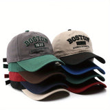 [Gorra de Béisbol Ligera Unisex] Gorra de Béisbol Bordada Unisex de Poliéster Boston 1630 - Visera Ajustable Ligera para Viajes al Aire Libre - Lavable a Mano, Artesanía de Rayas, Tema de Ocasión Retro