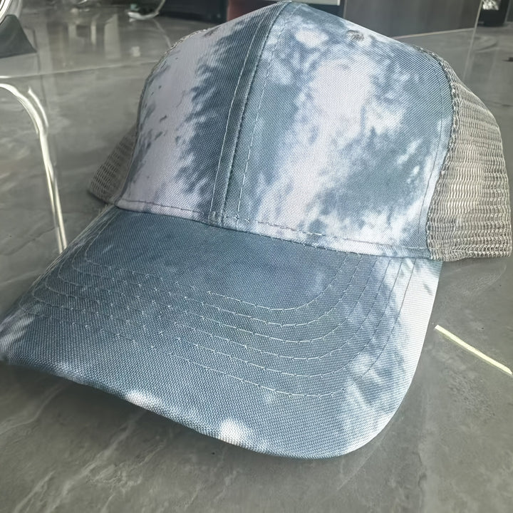 Gorra de Béisbol con Estampado Tie-Dye y Malla Bordada para Hombre y Mujer, Ideal para Primavera y Verano