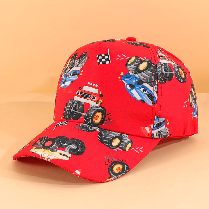 Gorra de béisbol de camión monstruo de dibujos animados rojo para niños - Protección solar transpirable, ideal para salidas de primavera y verano de niños, actividades al aire libre y uso casual - Regalo ideal para el Día de la Madre y celebraciones de cu
