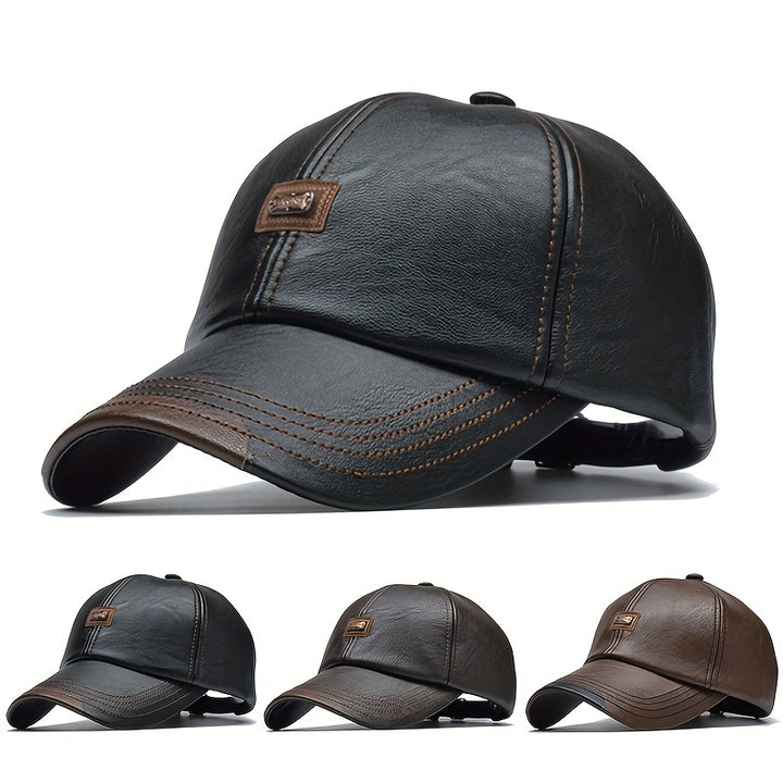 Gorra de Béisbol de Cuero Sintético para Hombre - Ajustable, Protector Solar y Ajuste Elástico para Actividades al Aire Libre