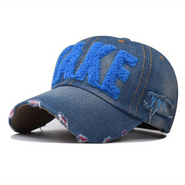 Gorra de béisbol de mezclilla desgastada TAKE, azul lavado, con dobladillo crudo, ligera y ajustable, para hombres y mujeres