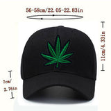 1 gorra de béisbol ajustable Fasokoo negra con bordado de hoja verde, estilo urbano, poliéster transpirable, ideal para deportes al aire libre y regalos, gorra de béisbol unisex