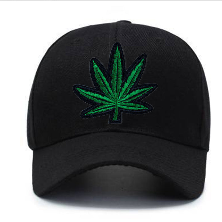 1 gorra de béisbol ajustable Fasokoo negra con bordado de hoja verde, estilo urbano, poliéster transpirable, ideal para deportes al aire libre y regalos, gorra de béisbol unisex