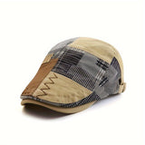Gorra de Cuadros Retro para Hombre - Mezcla Transpirable, Cierre Ajustable con Botón, Lavable a Mano, Estilo Elegante en Patrón Beige y para Todas las Estaciones, Protección Solar al Aire Libre, Gorra de Verano | Estilo Gorro Ajustado | Sombrero Duradero