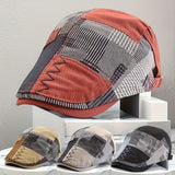 Gorra de Cuadros Retro para Hombre - Mezcla Transpirable, Cierre Ajustable con Botón, Lavable a Mano, Estilo Elegante en Patrón Beige y para Todas las Estaciones, Protección Solar al Aire Libre, Gorra de Verano | Estilo Gorro Ajustado | Sombrero Duradero