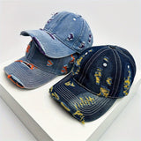 Gorra De Béisbol Creativa Personalizada De Mezclilla Desgastada Retro Desgarrada, De Moda, Para Mujeres Y Hombres