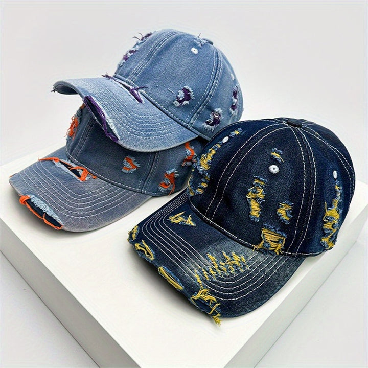Gorra De Béisbol Creativa Personalizada De Mezclilla Desgastada Retro Desgarrada, De Moda, Para Mujeres Y Hombres