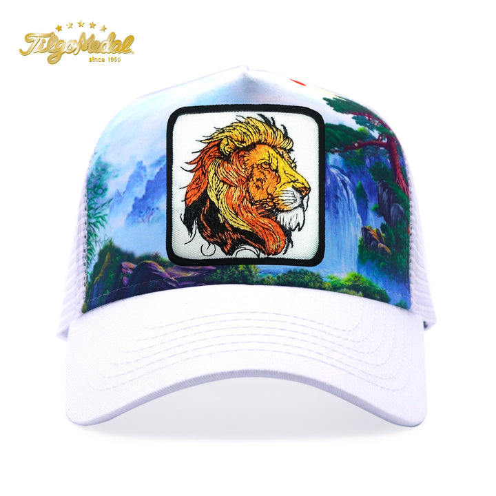 Gorra de Camionero Ajustable con Malla y Bordado de León, Gorra Snapback Transpirable para Deportes al Aire Libre y Fiestas en la Playa - Blanca o Negra