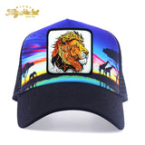 Gorra de Camionero Ajustable con Malla y Bordado de León, Gorra Snapback Transpirable para Deportes al Aire Libre y Fiestas en la Playa - Blanca o Negra