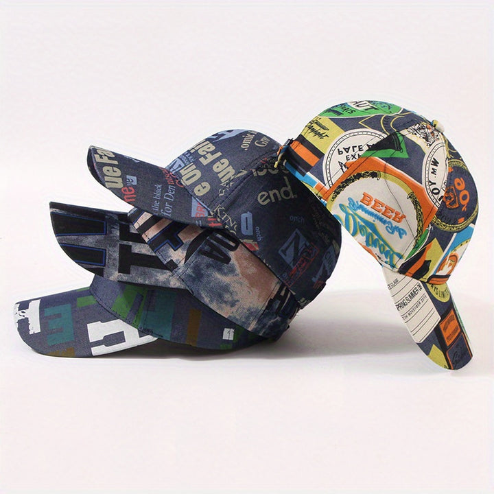 Nueva Primavera, Nueva Gorra de Béisbol con Estampado de Graffiti, Moda, para Hombres, Mujeres y Parejas, Ajustable, Ligera, Poliéster, Lavar a Mano o Limpieza en Seco Profesional, con un Tamaño que Se Ajusta a Todos