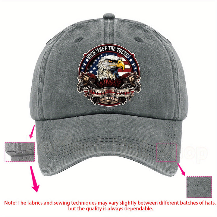 Gorra de Béisbol Militar con Águila Calva Patriótica - Ajuste Regulable, Lavable a Máquina - Azul Oscuro con Diseño de Bandera Americana y Parche "Motivo del Águila