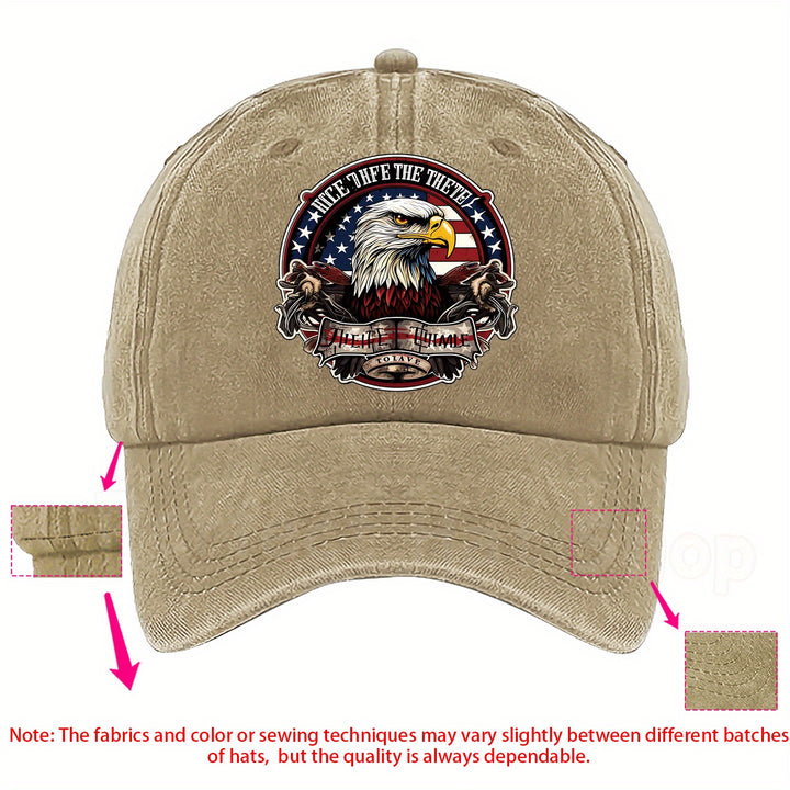 Gorra de Béisbol Militar con Águila Calva Patriótica - Ajuste Regulable, Lavable a Máquina - Azul Oscuro con Diseño de Bandera Americana y Parche "Motivo del Águila