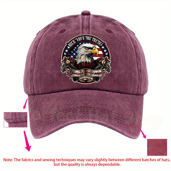 Gorra de Béisbol Militar con Águila Calva Patriótica - Ajuste Regulable, Lavable a Máquina - Azul Oscuro con Diseño de Bandera Americana y Parche "Motivo del Águila