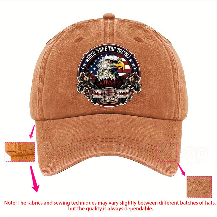 Gorra de Béisbol Militar con Águila Calva Patriótica - Ajuste Regulable, Lavable a Máquina - Azul Oscuro con Diseño de Bandera Americana y Parche "Motivo del Águila