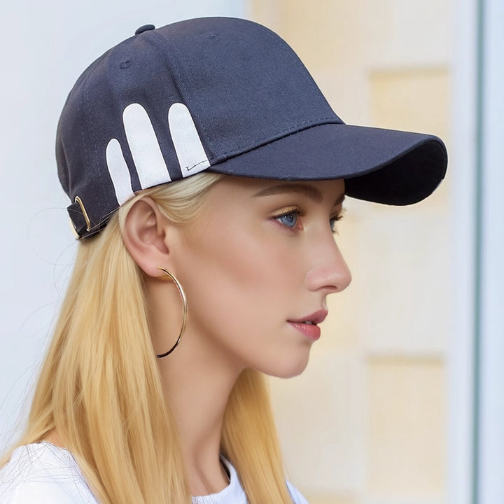 Gorra de béisbol azul marino para mujer con diseño de impresión blanca - Ajustable, plegable, casual y elegante, ideal para primavera y otoño, accesorio de cabeza casual | Accesorio de cabeza elegante | Gorra plegable