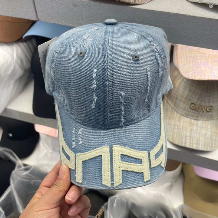 Gorra de béisbol de mezclilla urbana para hombres y mujeres - Gorra de sol lavada y rasgada de algodón ligero con ajuste ajustable, lavable a mano, artesanía de tiras, accesorio de moda retro versátil