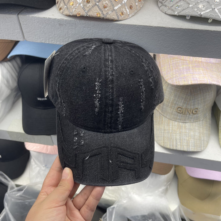 Gorra de béisbol de mezclilla urbana para hombres y mujeres - Gorra de sol lavada y rasgada de algodón ligero con ajuste ajustable, lavable a mano, artesanía de tiras, accesorio de moda retro versátil