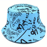 Sombrero de Pescador Unisex Ligero con Estampado de Letras Graffiti - Sombrero Ajustable para Viajes al Aire Libre, Playa y Uso Casual, & Blanco, Sombrero de Playa, Elegante, Ropa Urbana, Construcción en Tela