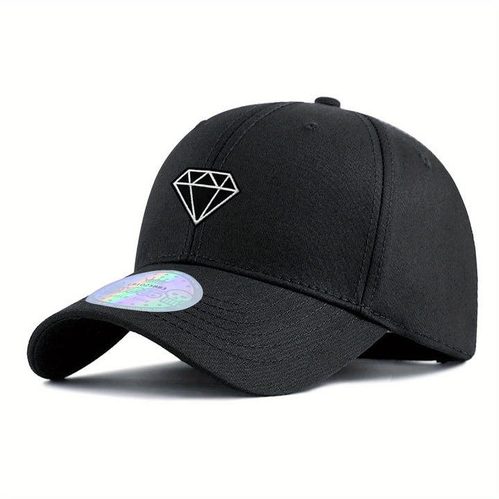 1pc Gorra Snapback Ajustable en Negro o Azul Marino con Bordado de Diamante Blanco - 100%, Ligera y Lavable a Mano - Ideal para Actividades al Aire Libre, Playa, Deportes y Regalos para Parejas