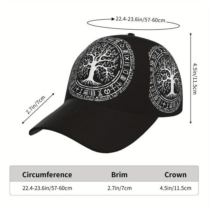 Gorra de Béisbol Vikingo con Símbolo del Árbol de la Vida - Ajustable, Ligera y Transpirable 100% Poliéster para Deportes, Running, Uso Diario al Aire Libre - Unisex, Hombres y Mujeres Adultos, Accesorio Casual, Estilo Moderno, Absorción de Humedad