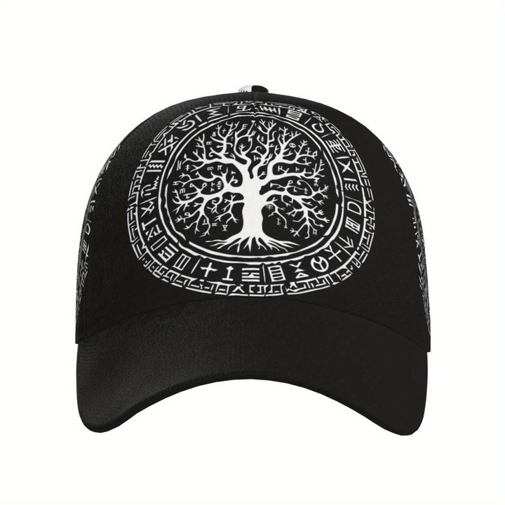 Gorra de Béisbol Vikingo con Símbolo del Árbol de la Vida - Ajustable, Ligera y Transpirable 100% Poliéster para Deportes, Running, Uso Diario al Aire Libre - Unisex, Hombres y Mujeres Adultos, Accesorio Casual, Estilo Moderno, Absorción de Humedad