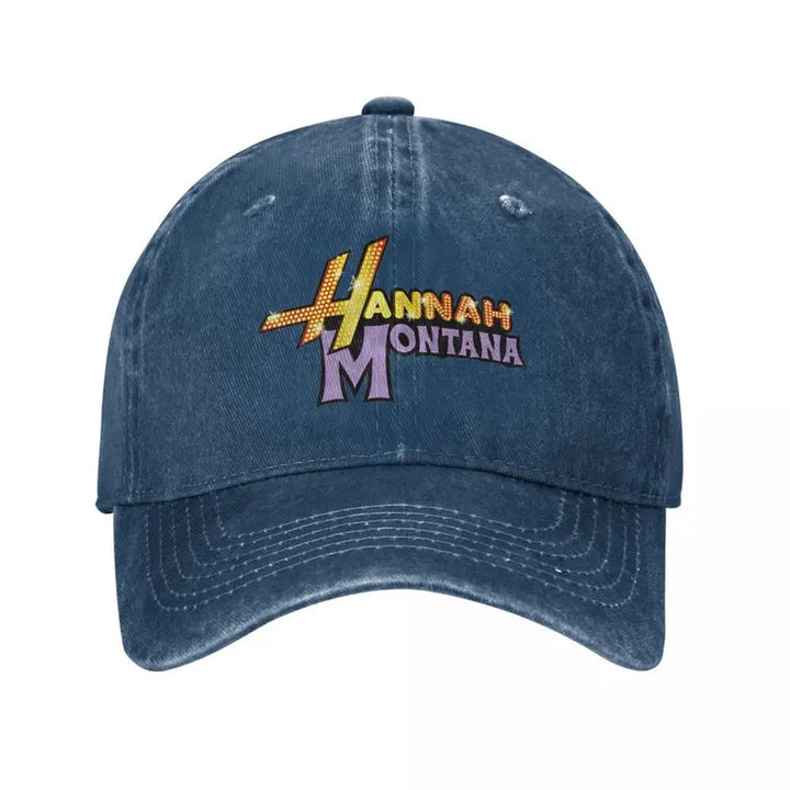 Gorra de béisbol desgastada con logo de Hannah Montana, 100% algodón, estilo deportivo, ligera con estiramiento medio, recubrimiento de PVC, diseño tie dye ajustable para entrenamientos al aire libre, unisex