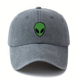 Gorra de béisbol unisex MAKEFGE con bordado de alienígena verde - Tejido ligero, protección solar, ajuste Snapback, diseño transpirable de 6 paneles para camping, viajes, uso casual (/Gris oscuro/Rosa/Azul marino), accesorio de cabeza para exteriores, ala