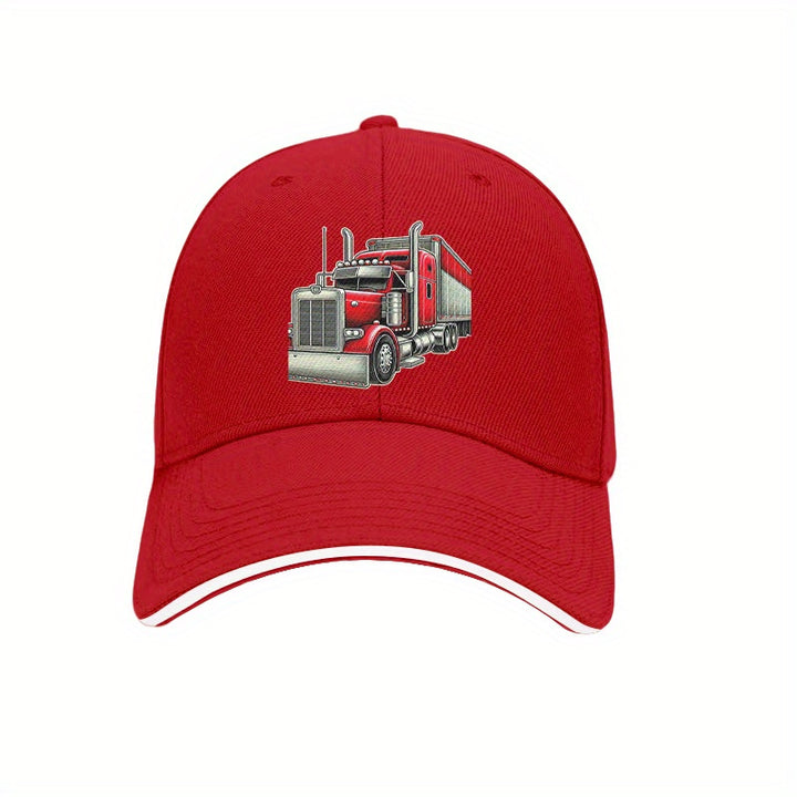 Gorra de Béisbol Retro Clásica con Camión Grande - Gorra Ligera Ajustable para Papá con Gráfico Semi-Camión Rojo Vibrante, Sombrero Unisex para Hombres y Mujeres, Ropa Casual & Fiesta de Solteros, Gorras Divertidas de Camionero para Adultos, Tocado Unisex