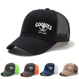 Tela. Un elegante gorro de béisbol de GOONIES estampado para hombres y mujeres, un sombrero de ala curva de malla transpirable para actividades de verano al aire libre, un gorro estilo camionero, adecuado para eventos al aire libre, vacaciones, camping y
