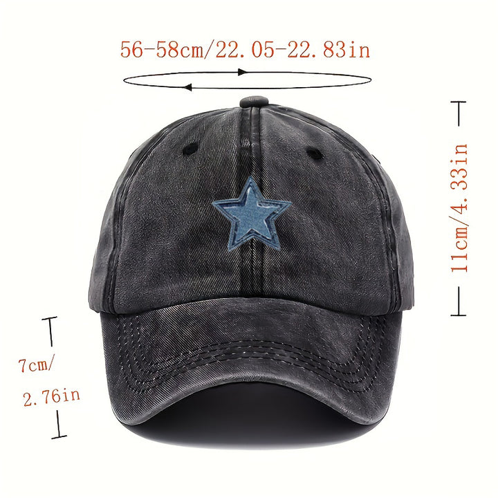 1 Gorra Ajustable con Estampado de Estrella Azul de Cinco Puntas - Sombrero Ligero Retro Unisex para Viajes, Camping y Fiestas, Correa Ajustable, Lavable a Mano, Regalo Perfecto para Papá (Día del Padre, Graduación, Acción de Gracias), Material No Elástic