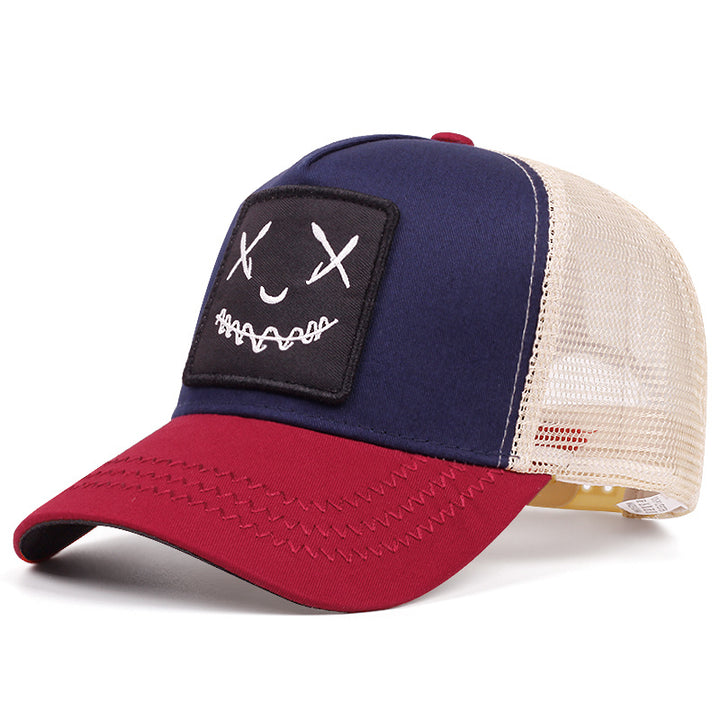 Gorra de camionero retro para hombres con parche de cara alegre y respaldo de malla - Gorra suave y transpirable, gorra casual para todas las estaciones en /blanco/azul marino/rojo/gris/azul - Ajuste estructurado para uso diario y eventos temáticos (Mardi