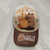 Gorra de Béisbol con Estampado de Oso de Dibujos Animados - Ajuste Elástico, Poliéster Ligero, Azul con Detalles Naranjas y Diseño Encantador, Ideal para Cumpleaños y Uso Diario, Accesorio de Cumpleaños | Gorra de Béisbol Casual | Sombrero Ligero