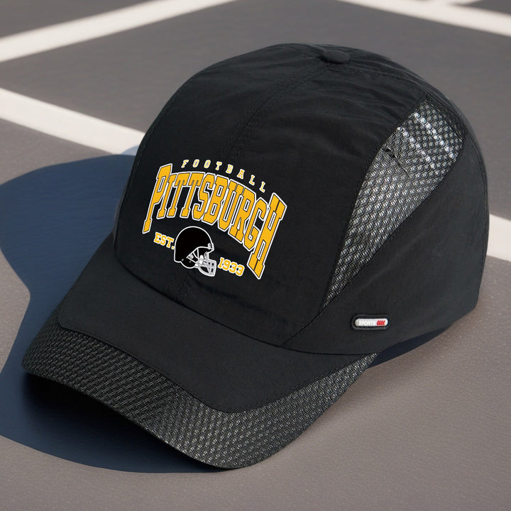 Gorra de Béisbol con Logo del Casco de Fútbol Pittsburgh EST. 1933 - Malla Transpirable en la Parte Trasera, Cierre Ajustable Snapback, Sombrero Casual y Deportivo para Todas las Estaciones para Hombres y Mujeres, Ajuste Cómodo, Tela Fácil de Cuidar