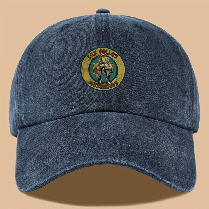 1 pieza de gorra de conductor de camión estilo urbano de moda con estampado de letras de dibujos animados Los Pollos Hermanos | Gorra solar ajustable para parejas, adecuada para senderismo, ciclismo, fiestas en la playa, conferencias | Gorra de béisbol su
