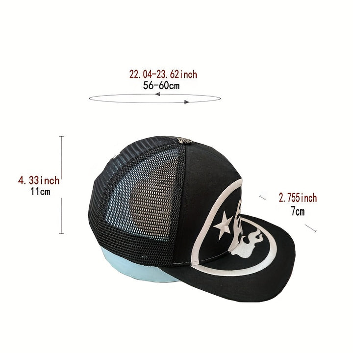 Gorra de camionero de hip hop y streetwear - Ligera, ajustable y con diseño de estrellas y dibujos animados, panel trasero de malla negra, perfecta para adolescentes y papás, gorra de hip hop
