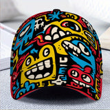 1 gorra de béisbol divertida con estampado caótico de dibujos animados 2D - Gorra ligera de poliéster con diseño vibrante y caótico de cuerpo completo, ideal para correr, deportes y estilo urbano, eventos casuales y temáticos (Halloween/Navidad/Acción ...