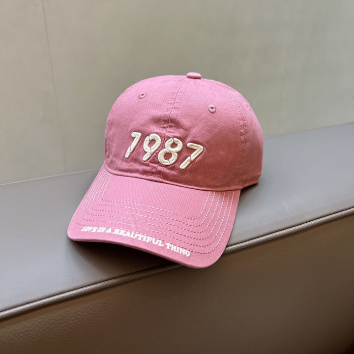 Gorra de Béisbol Retro Americana 1987 Unisex Lavada con Visera Suave y Ancha para Mujer, Acentúa el Rostro Casual
