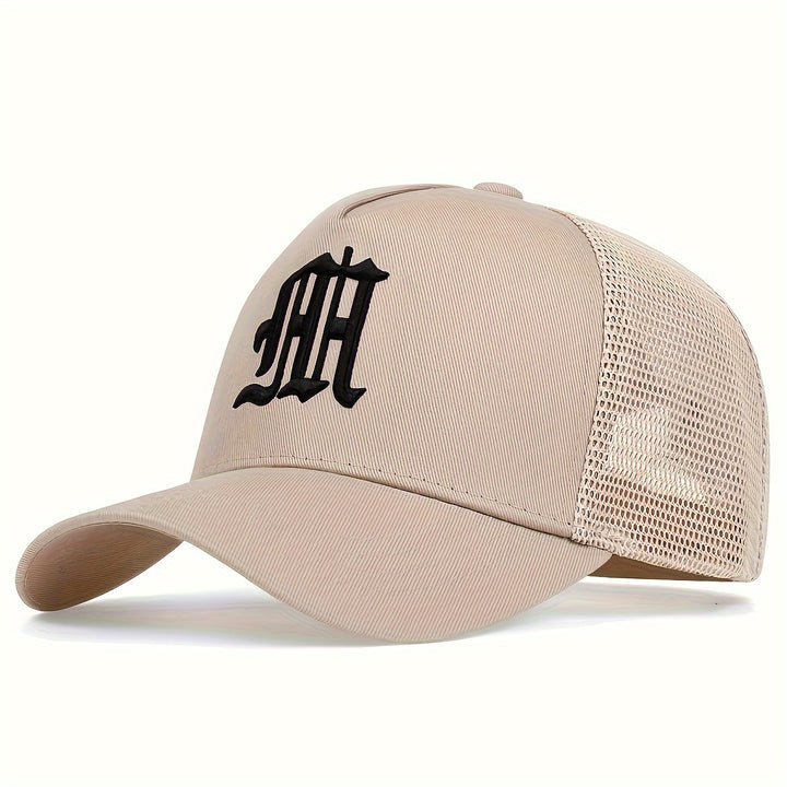 Gorras de béisbol para hombre, mezcla de acrílico, gorra transpirable de verano con malla, gorra de camionero ajustable con detalles bordados - No lavar, también para mujeres