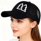 Gorra Trucker Bordada con Árbol de Pino para Hombre y Mujer - Parte Trasera de Malla Transpirable, Cierre Ajustable con Cierre a Presión, Gorra Ligera para Todas las Estaciones con Diseño de Árbol de Pino, Sombrero Casual