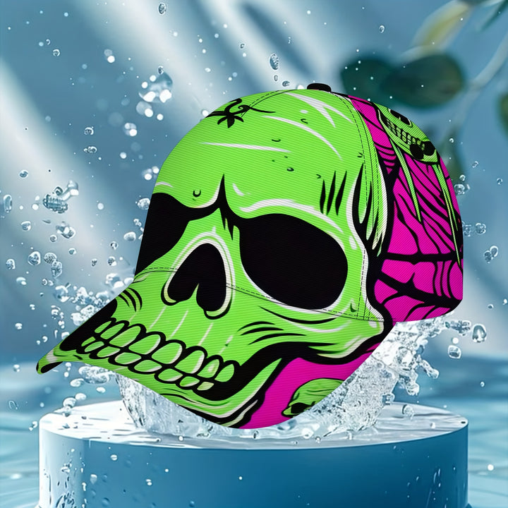 Gorra de Béisbol Hip Hop con Calavera Verde 1pz - Sombrero Ajustable de Ropa Urbana con Estampado Gráfico en Rosa y Vibrante, Impresión Digital Duradera, Lavable a Máquina Diseño de Calavera Avanzado para Deportes y Atuendos Casuales, Regalo de Navidad, A